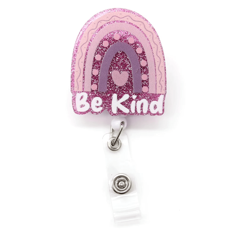 Be Kind Glitter Badge Reel - Pink Rainbow - Get Scrubbed