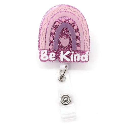 Be Kind Glitter Badge Reel - Pink Rainbow - Get Scrubbed
