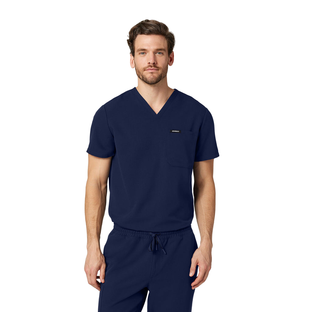 JAANUU Men's Holmes Everyday 1 pocket Scrub Top Midnight Navy - Get Scrubbed