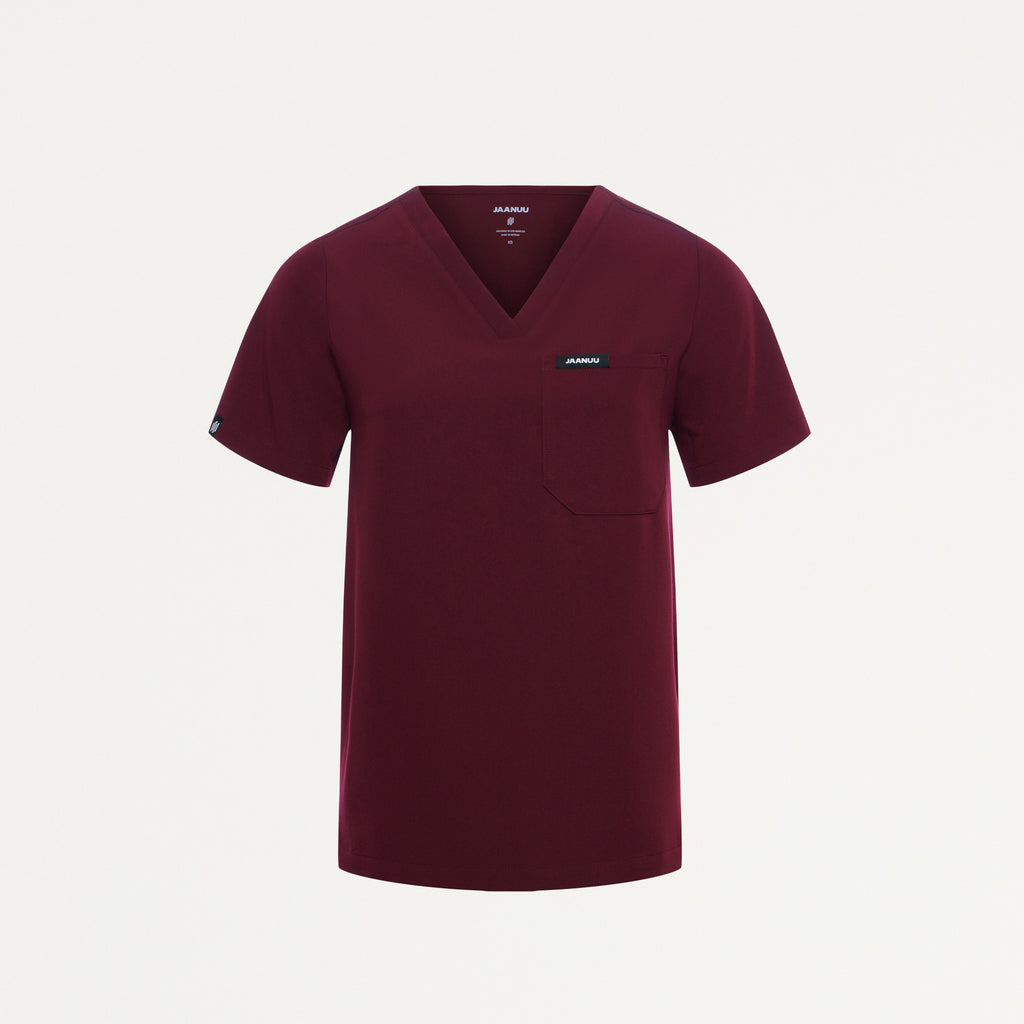JAANUU Rhena Essential 1 pocket Scrub Top Burgundy
