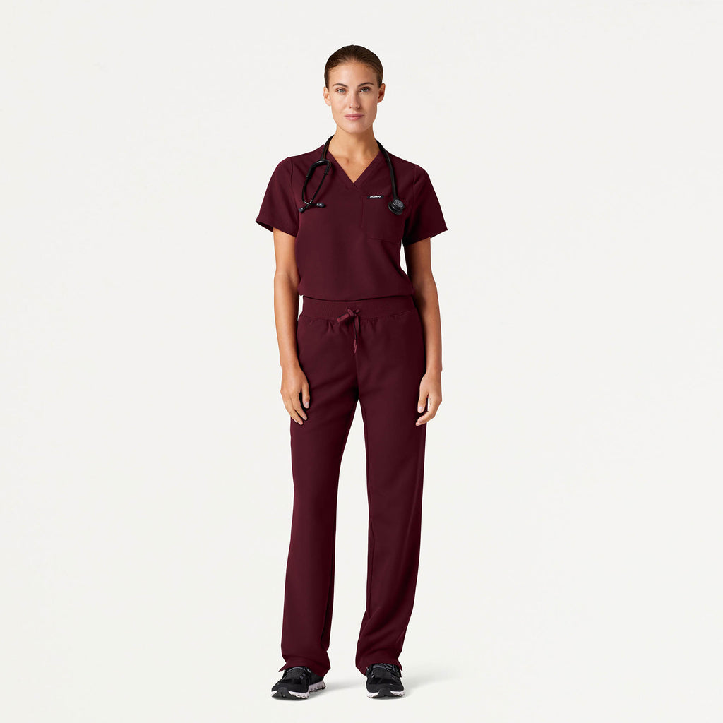 JAANUU Rhena Essential 1 pocket Scrub Top Burgundy