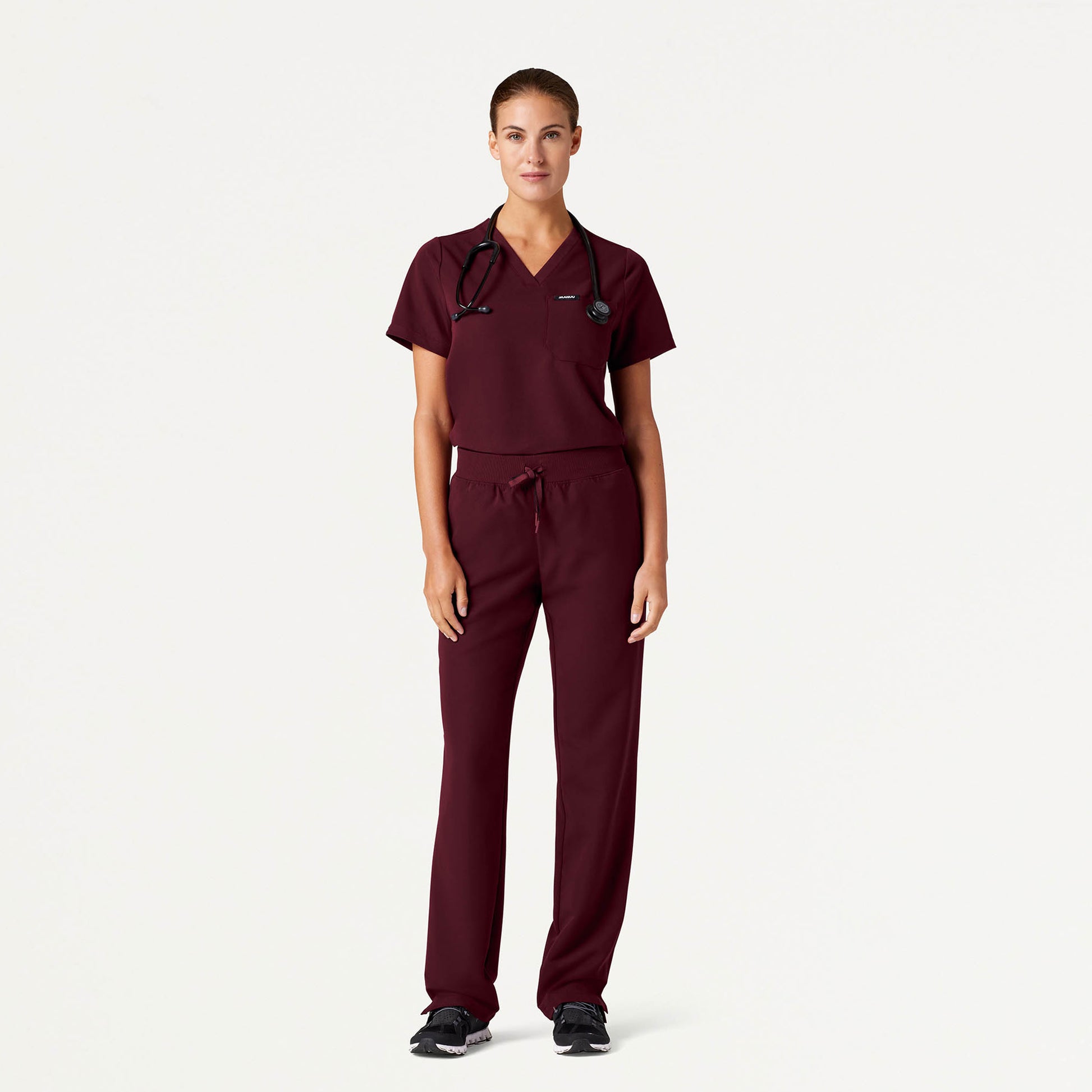 JAANUU Rhena Essential 1 pocket Scrub Top Burgundy