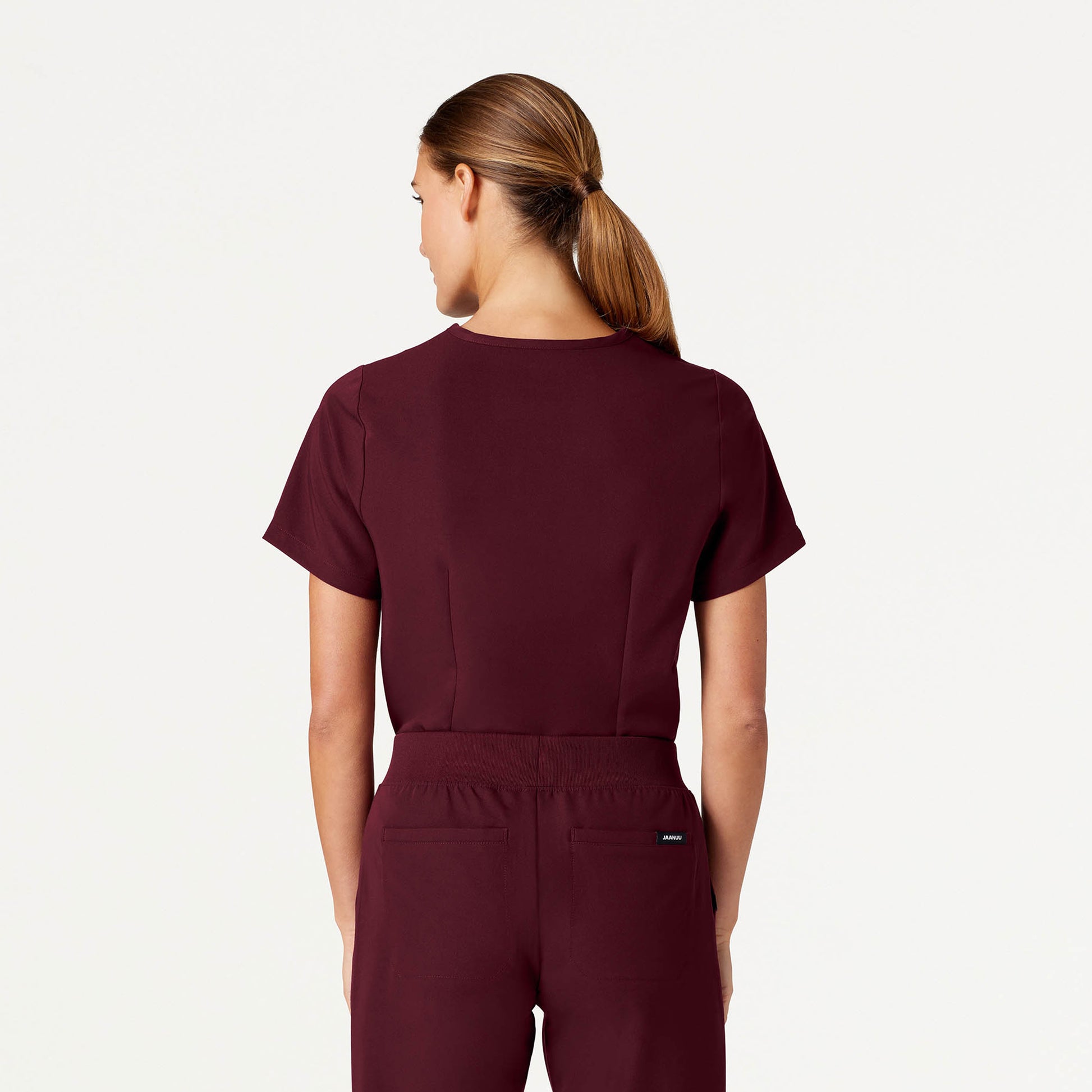 JAANUU Rhena Essential 1 pocket Scrub Top Burgundy