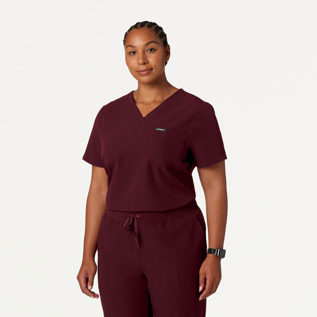 JAANUU Rhena Essential 1 pocket Scrub Top Burgundy