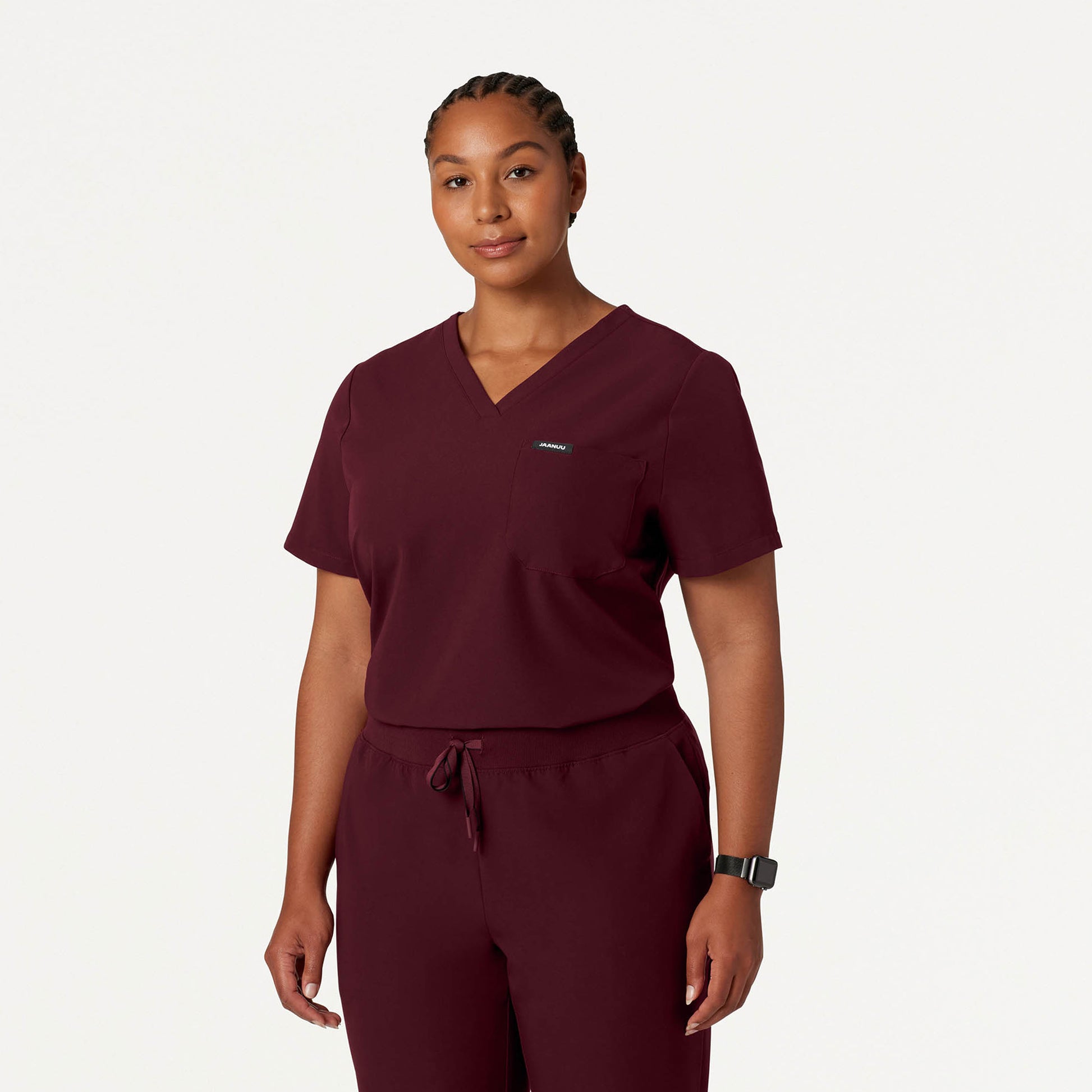 JAANUU Rhena Essential 1 pocket Scrub Top Burgundy