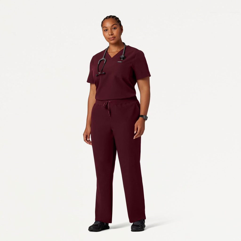JAANUU Rhena Essential 1 pocket Scrub Top Burgundy