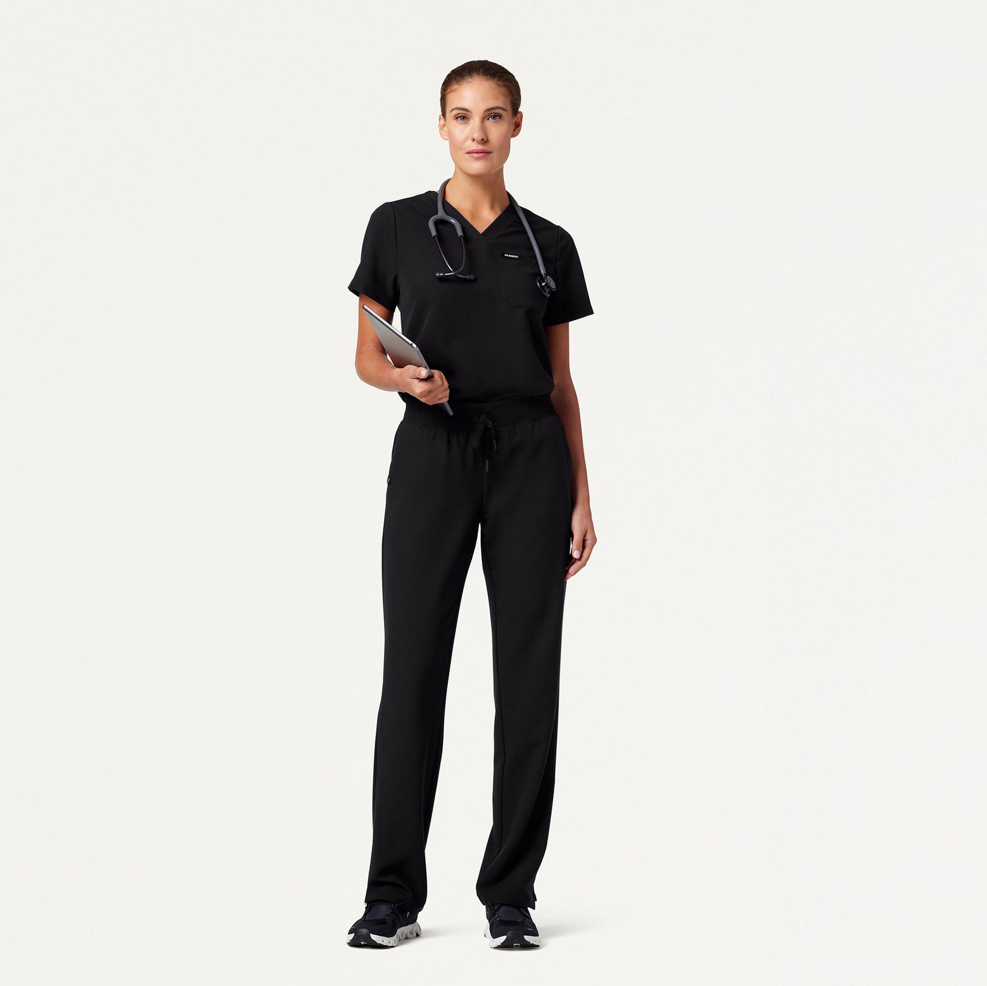 JAANUU Rhena Essential 1 pocket Scrub Top Black - Get Scrubbed