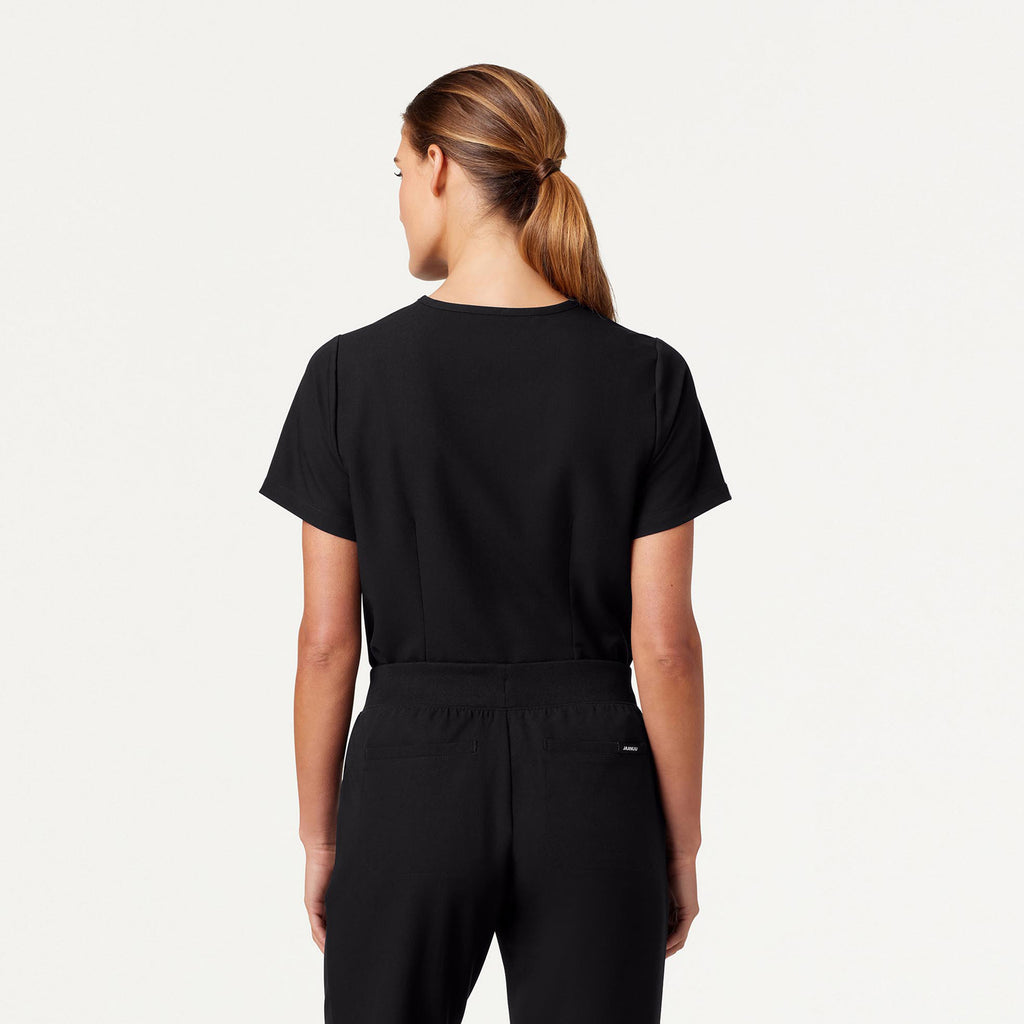 JAANUU Rhena Essential 1 pocket Scrub Top Black - Get Scrubbed
