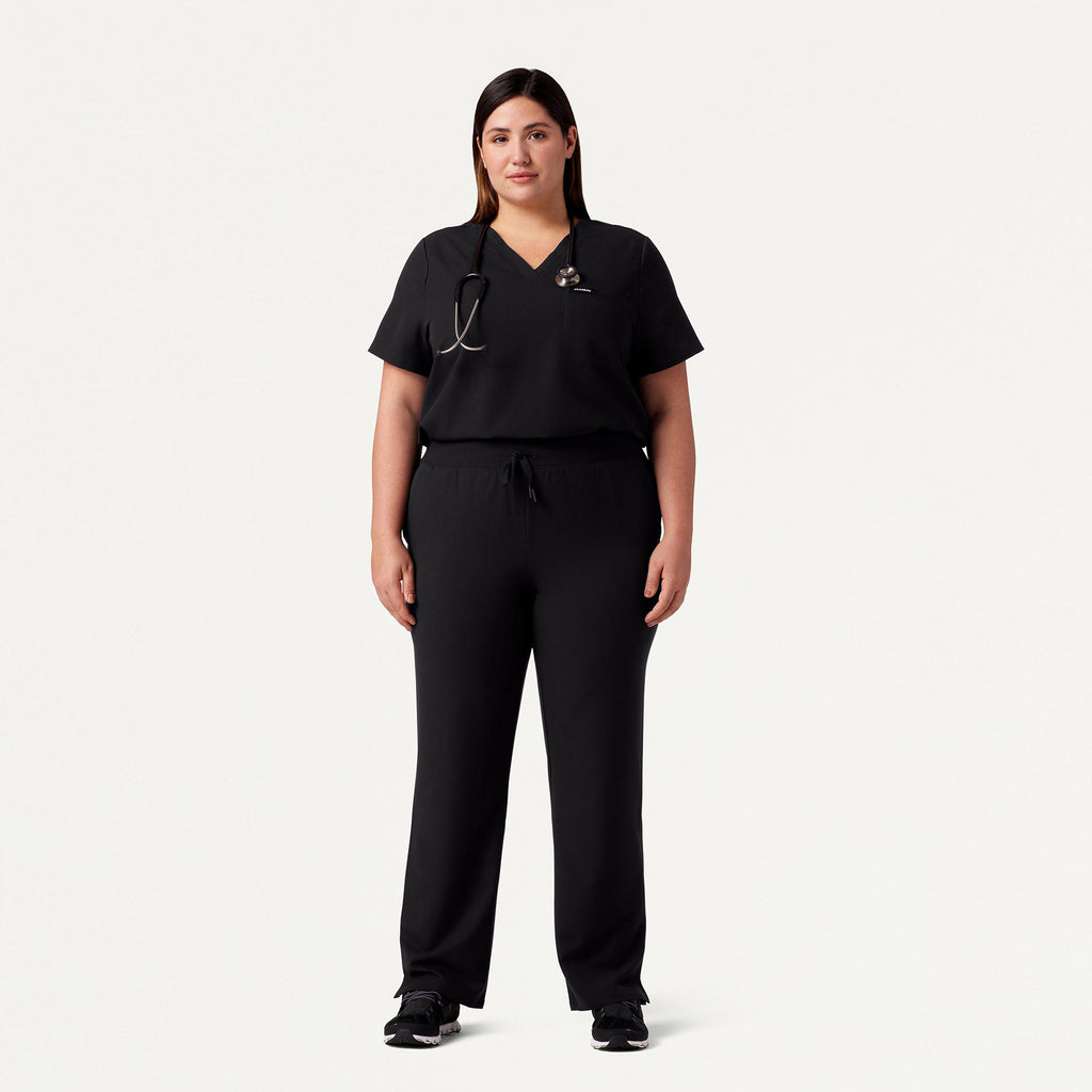 JAANUU Rhena Essential 1 pocket Scrub Top Black - Get Scrubbed