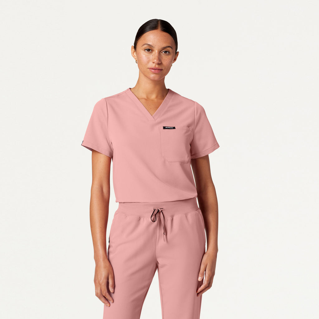 JAANUU Rhena Essential 1 pocket Scrub Top Mauve