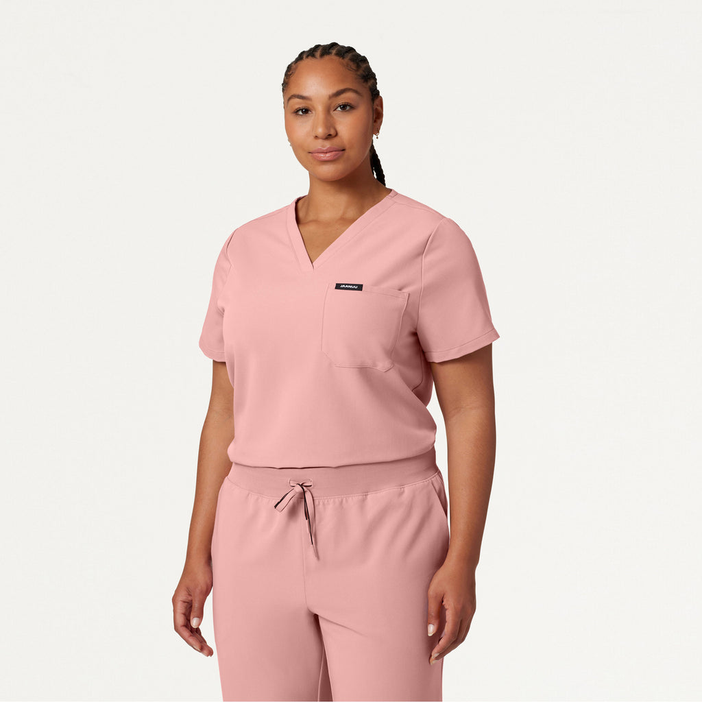 JAANUU Rhena Essential 1 pocket Scrub Top Mauve