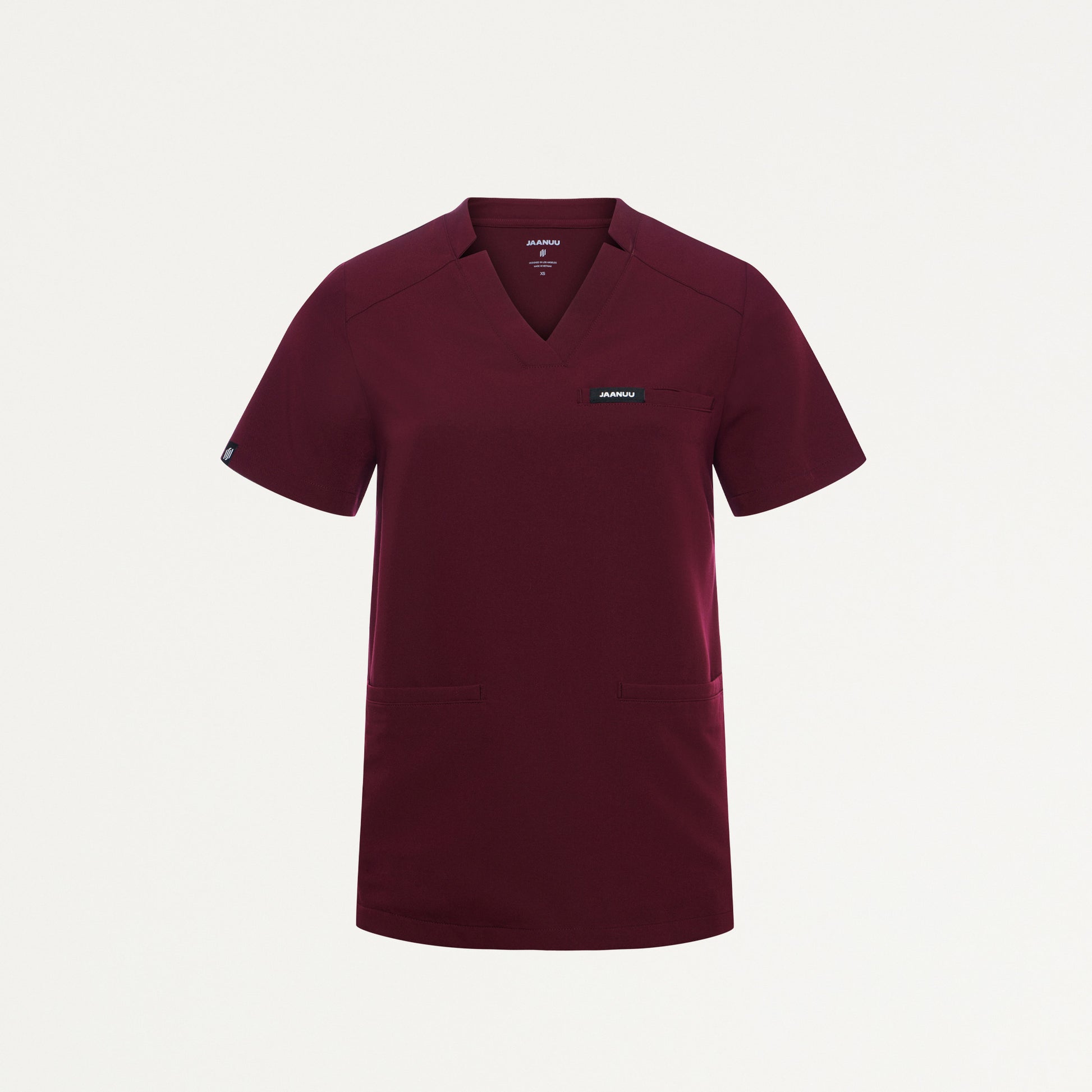 JAANUU Notched V - Neck Scrub Top Burgundy - Get Scrubbed