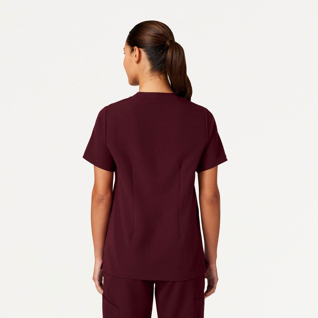 JAANUU Notched V - Neck Scrub Top Burgundy - Get Scrubbed