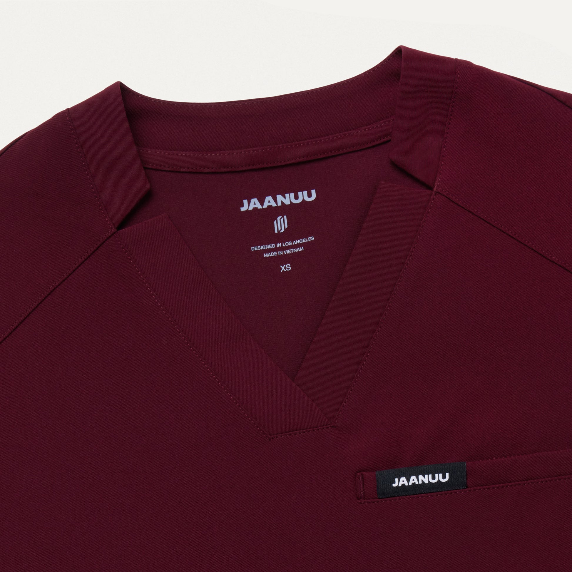 JAANUU Notched V - Neck Scrub Top Burgundy - Get Scrubbed