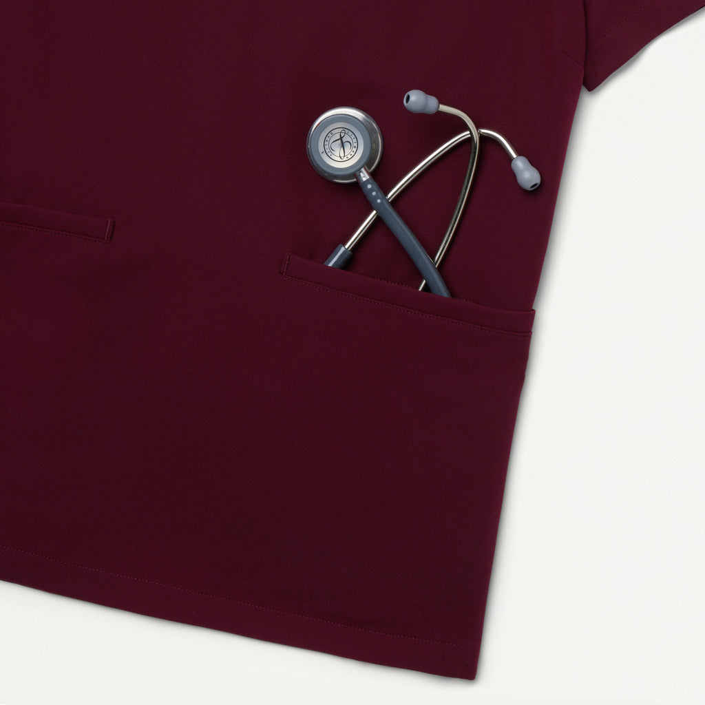 JAANUU Notched V - Neck Scrub Top Burgundy - Get Scrubbed