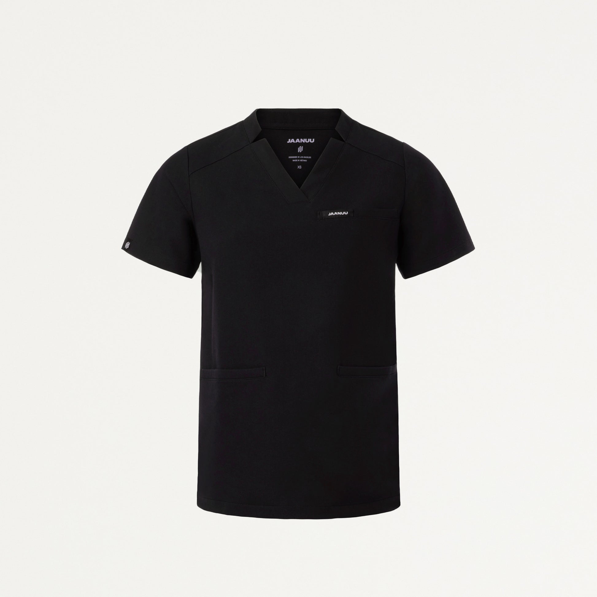JAANUU Notched V - Neck Scrub Top Black - Get Scrubbed