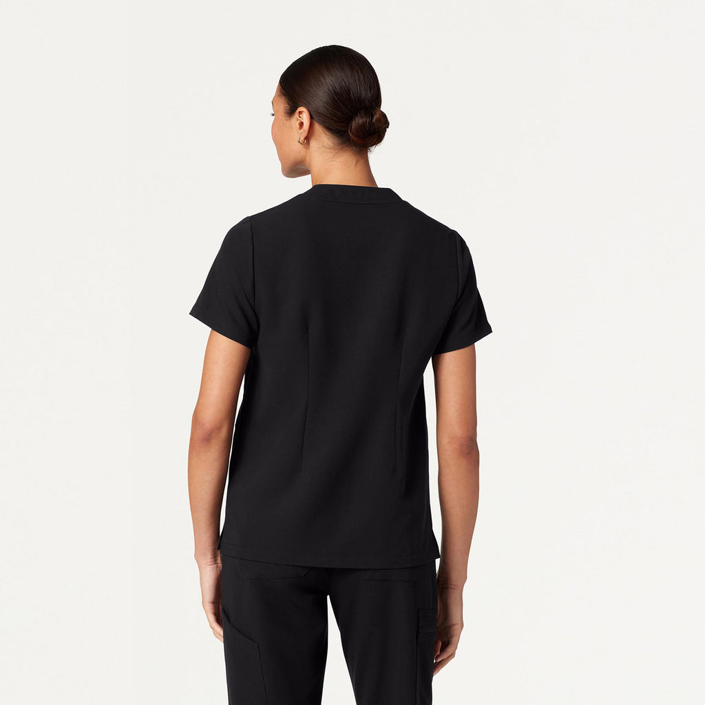 JAANUU Notched V - Neck Scrub Top Black - Get Scrubbed