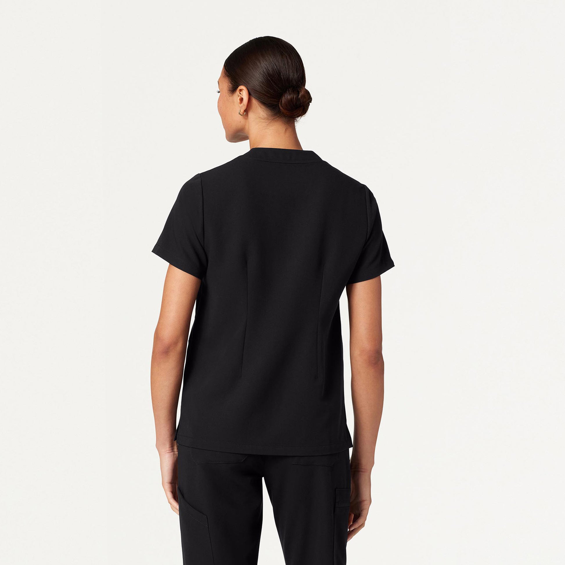 JAANUU Notched V - Neck Scrub Top Black - Get Scrubbed