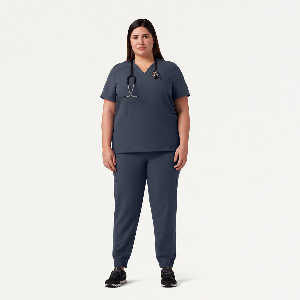 JAANUU Notched V - Neck Scrub Top Carbon Gray - Get Scrubbed