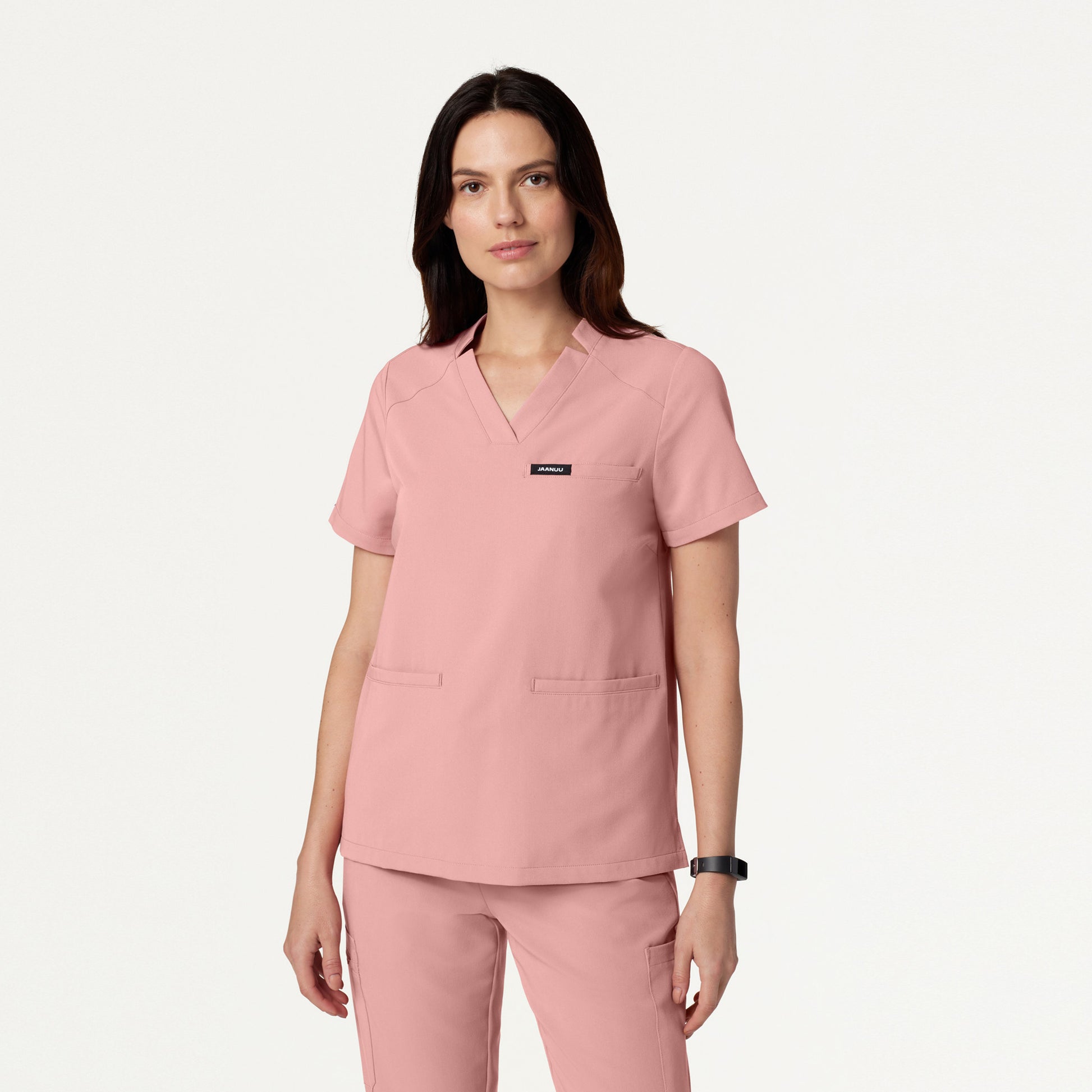 JAANUU Notched V - Neck Scrub Top Mauve - Get Scrubbed