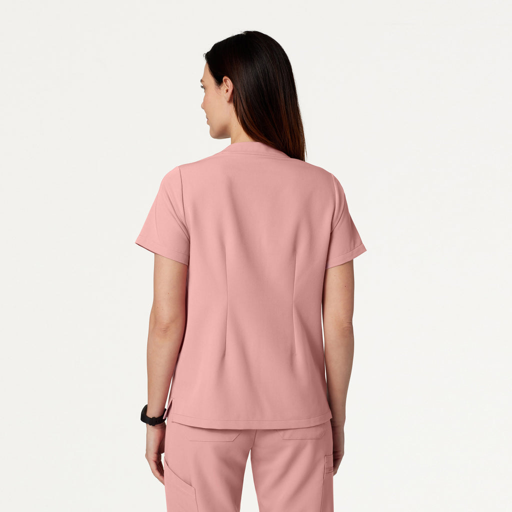 JAANUU Notched V - Neck Scrub Top Mauve - Get Scrubbed