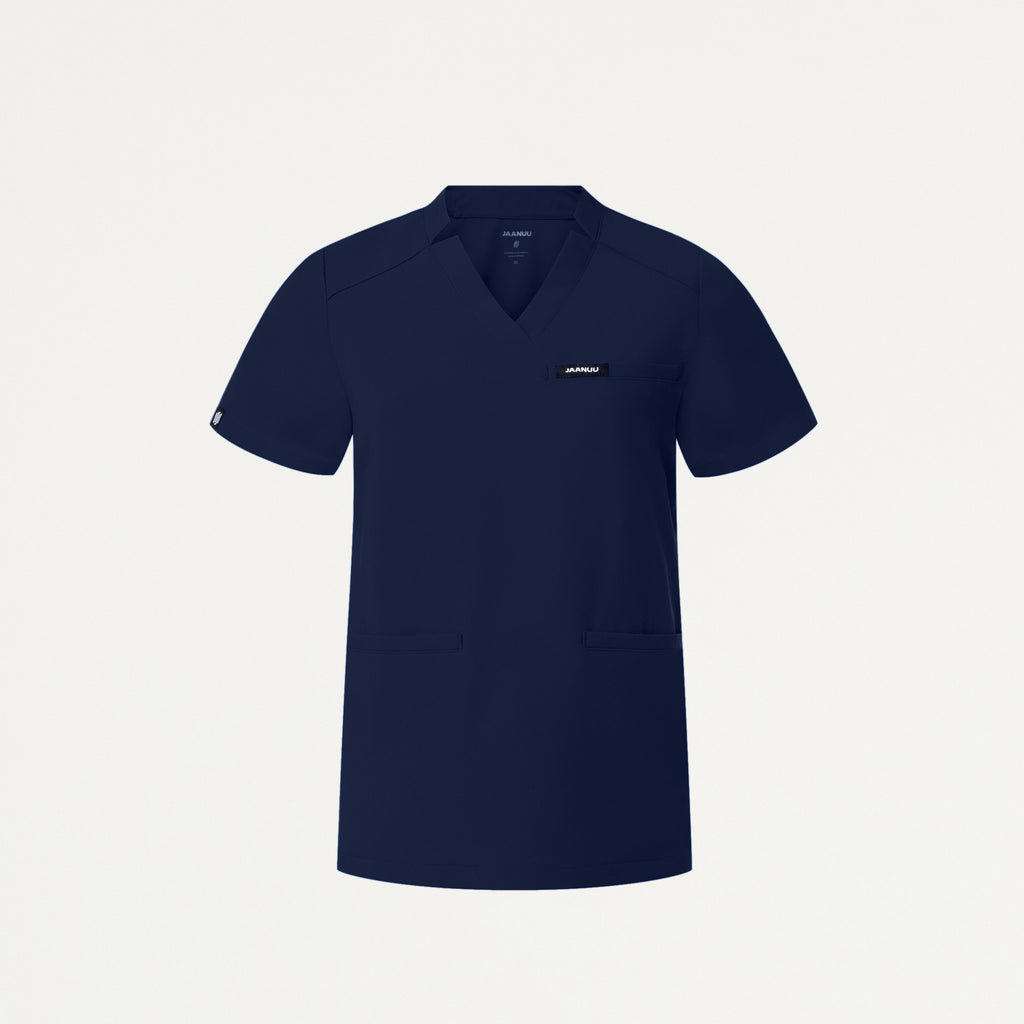 JAANUU Notched V - Neck Scrub Top Midnight Navy - Get Scrubbed