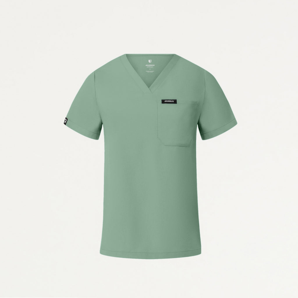 JAANUU Rhena Slim Essential 1 pocket Scrub Top Sage - Get Scrubbed