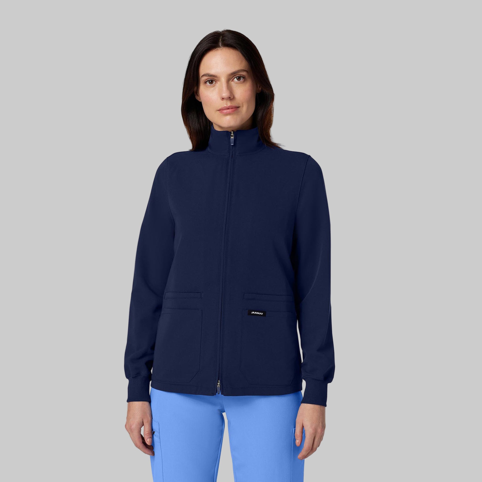 JAANUU Ceri Essential 6 - Pocket Scrub Jacket Midnight Navy - Get Scrubbed