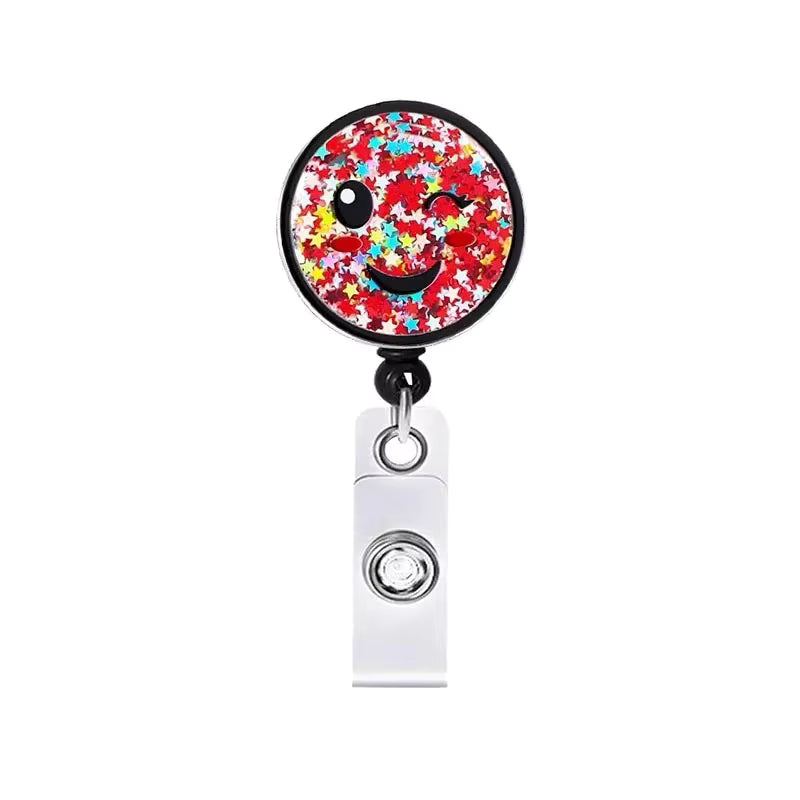 Glitter Acrylic Nurse Reel Badge - Smiley Face