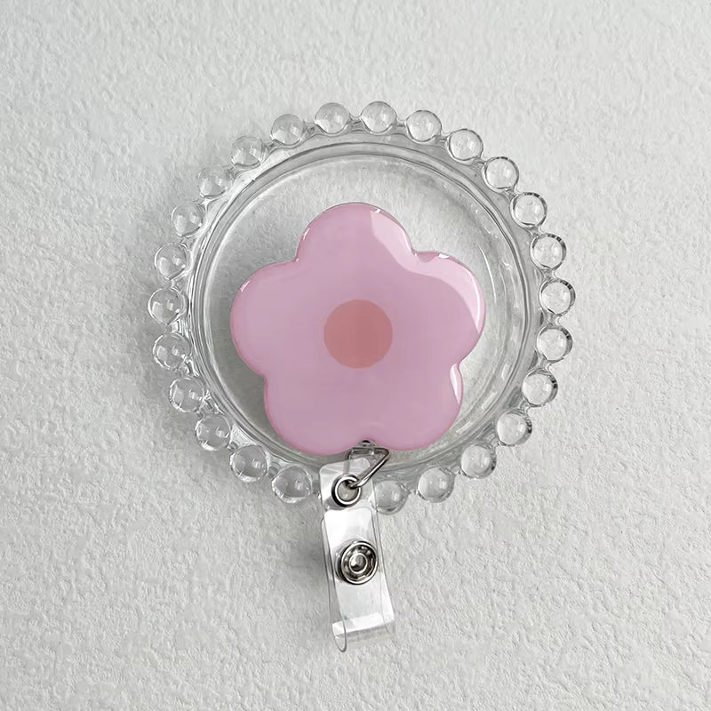 Daisy Retractable Badge Reel - Pink with Orange Centre