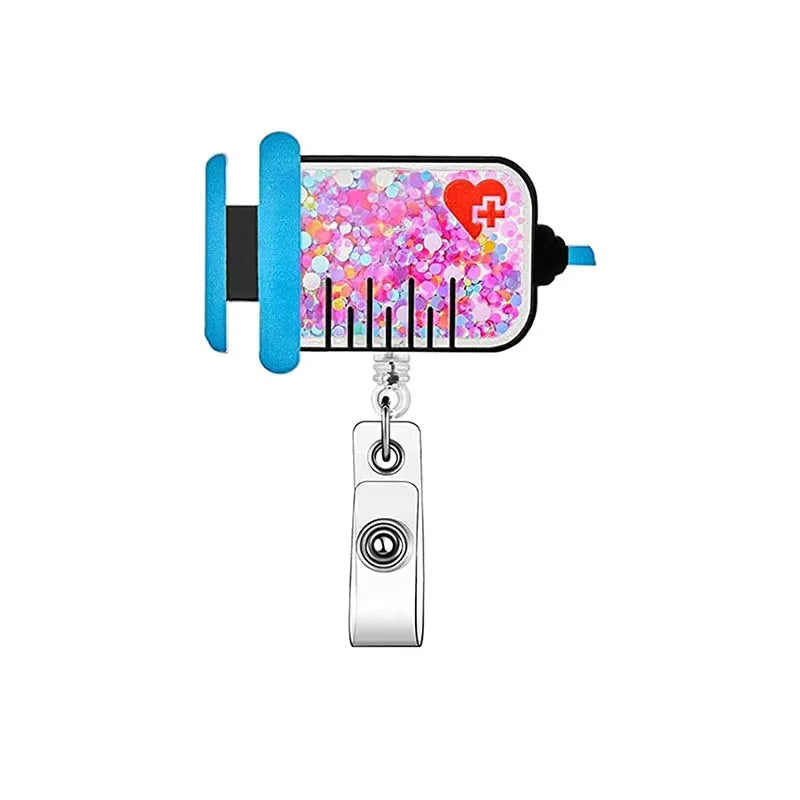 Glitter Acrylic Nurse Reel Badge - Syringe